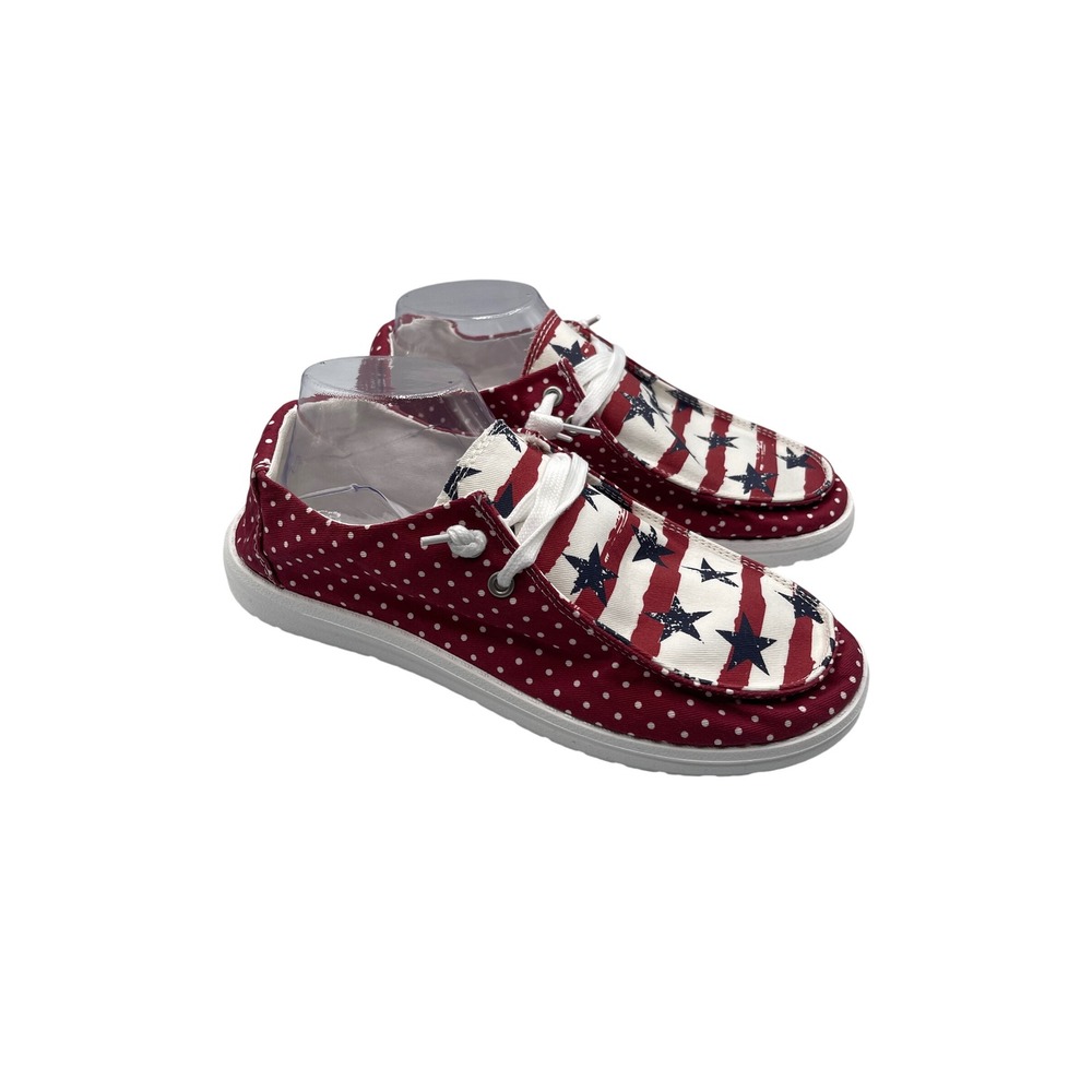 Burgandy and White Boat Shoe‎ With Blue Stars Size 42
